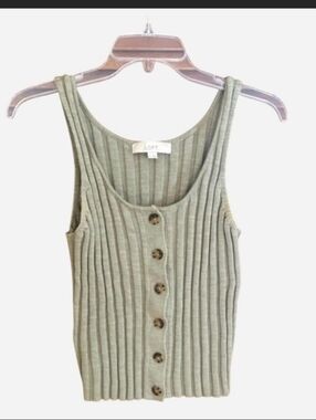 LOFT Sage Green Ribbed Button Down Tank Top Size Large